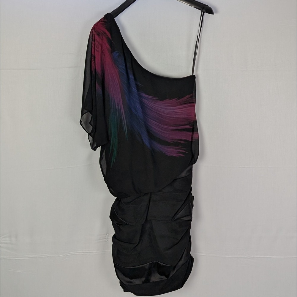 Le Chateau Feather Print One Shoulder Ruched Dress Size Small Y2K Canada